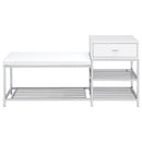Siega 1-Drawer Shoe Storage Entryway Bench White High Gloss and Chrome