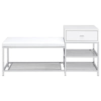 Siega 1-Drawer Shoe Storage Entryway Bench White High Gloss and Chrome
