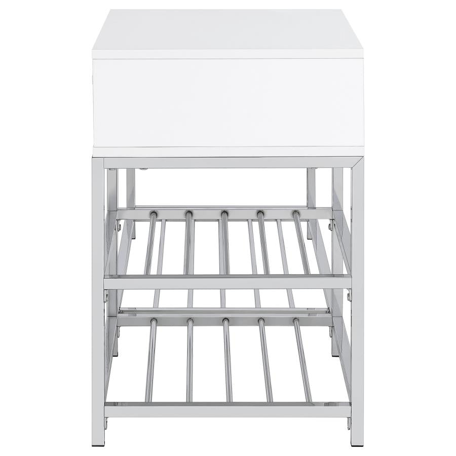 Home & Sleep Outlet - Siega 1-Drawer Shoe Storage Entryway Bench White High Gloss and Chrome