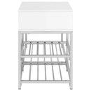 Siega 1-Drawer Shoe Storage Entryway Bench White High Gloss and Chrome