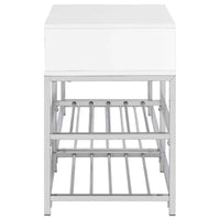 Siega 1-Drawer Shoe Storage Entryway Bench White High Gloss and Chrome