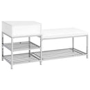 Siega 1-Drawer Shoe Storage Entryway Bench White High Gloss and Chrome