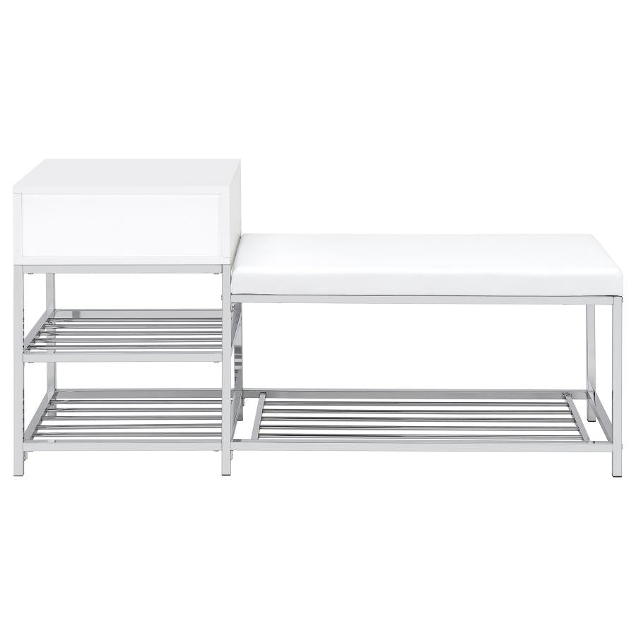 Home & Sleep Outlet - Siega 1-Drawer Shoe Storage Entryway Bench White High Gloss and Chrome