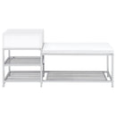 Siega 1-Drawer Shoe Storage Entryway Bench White High Gloss and Chrome