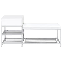 Siega 1-Drawer Shoe Storage Entryway Bench White High Gloss and Chrome