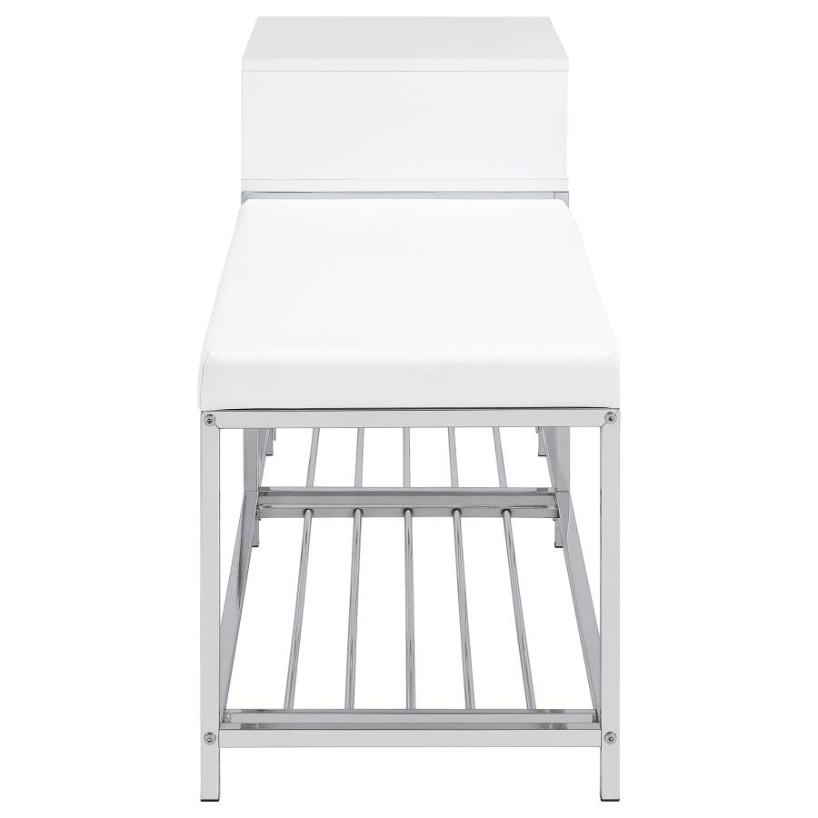 Home & Sleep Outlet - Siega 1-Drawer Shoe Storage Entryway Bench White High Gloss and Chrome