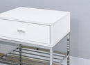 Siega 1-Drawer Shoe Storage Entryway Bench White High Gloss and Chrome