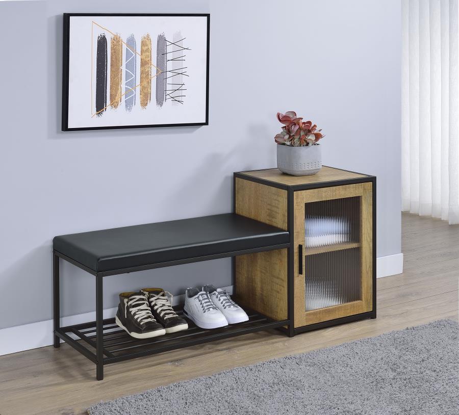 Home & Sleep Outlet - Martino Shoe Storage Entryway Bench with Cabinet Mango and Black