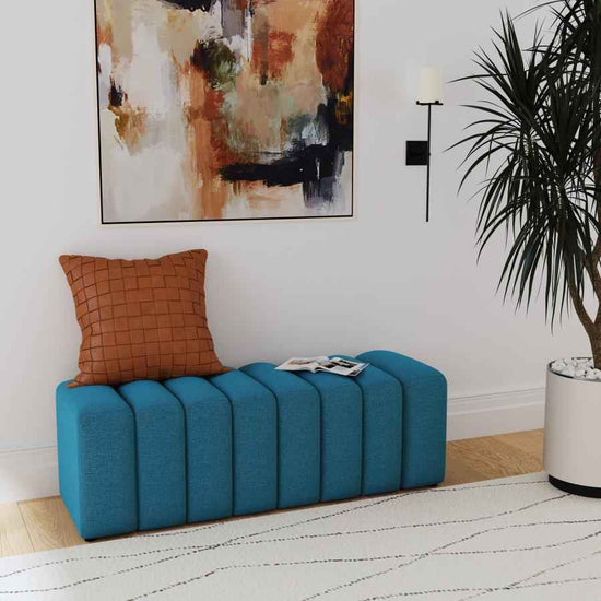 Summer Fabric Upholstered Tufted Accent Bench Peacock Blue
