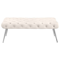 Ella Upholstered Tufted Bench Stainless Steel Legs Ivory