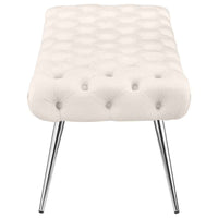 Ella Upholstered Tufted Bench Stainless Steel Legs Ivory