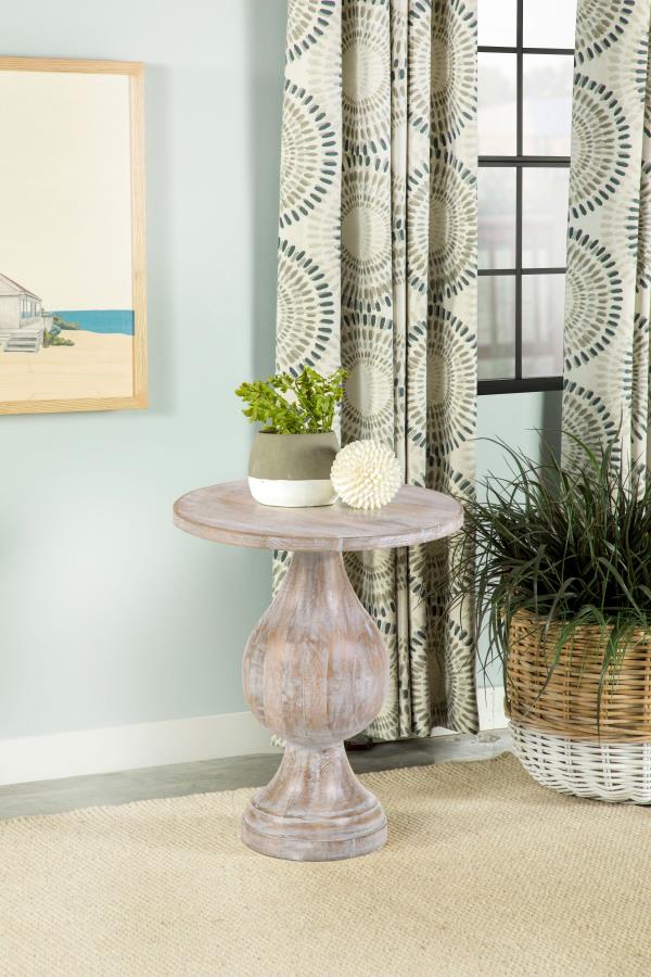 Home & Sleep Outlet - Dianella Round Pedestal Base Accent Side Table White Washed