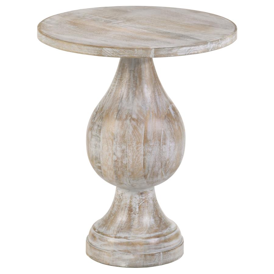 Home & Sleep Outlet - Dianella Round Pedestal Base Accent Side Table White Washed