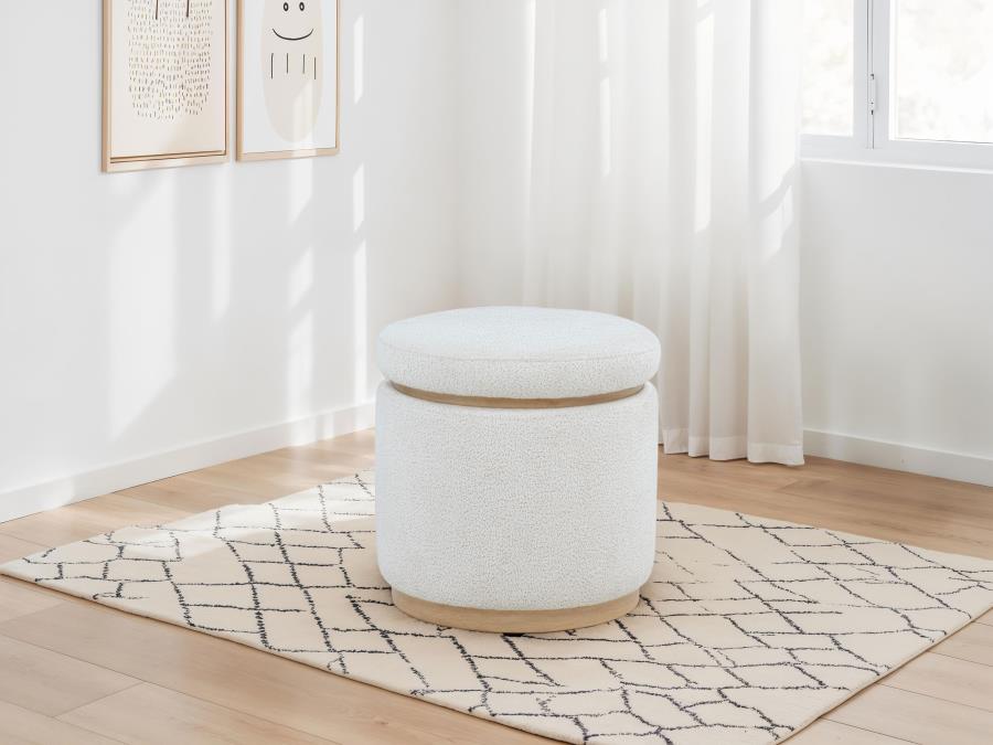 Home & Sleep Outlet - Remuda Boucle Upholstered Round Storage Ottoman Ivory