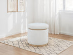 Home & Sleep Outlet - Remuda Boucle Upholstered Round Storage Ottoman Ivory