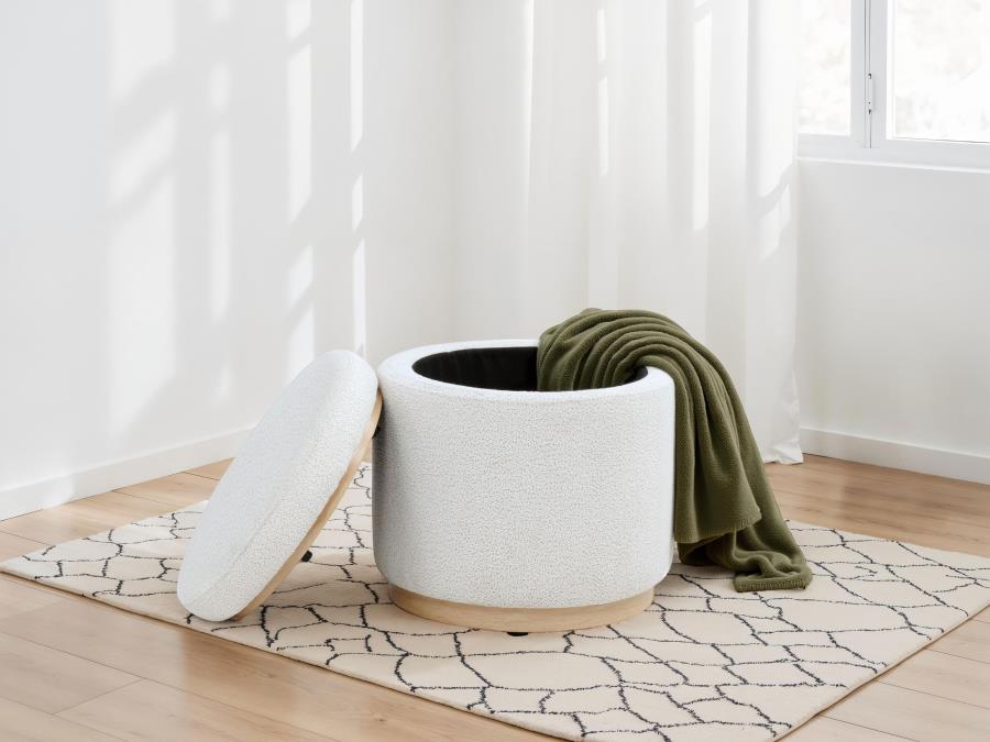 Home & Sleep Outlet - Remuda Boucle Upholstered Round Storage Ottoman Ivory