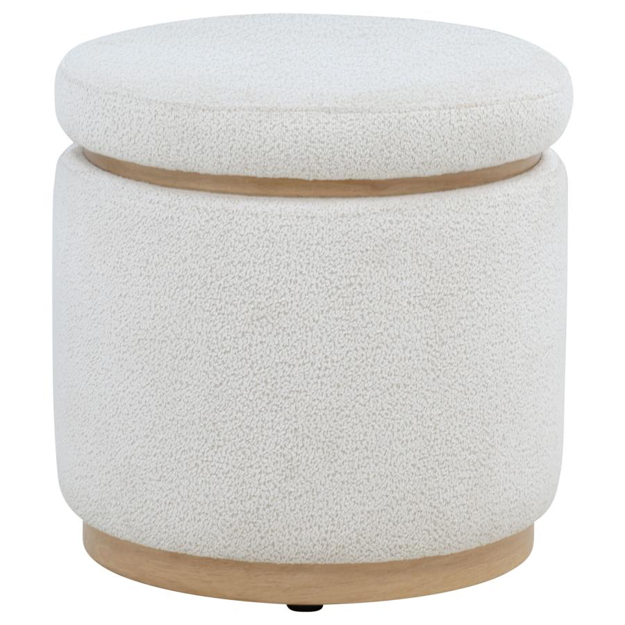 Home & Sleep Outlet - Remuda Boucle Upholstered Round Storage Ottoman Ivory