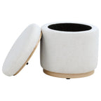 Home & Sleep Outlet - Remuda Boucle Upholstered Round Storage Ottoman Ivory