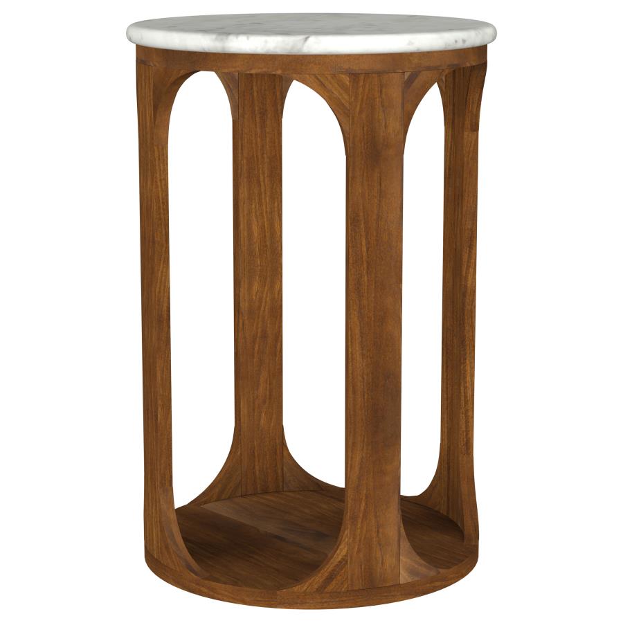 Home & Sleep Outlet - Berkeley Round Marble Top Side Table White and Brown