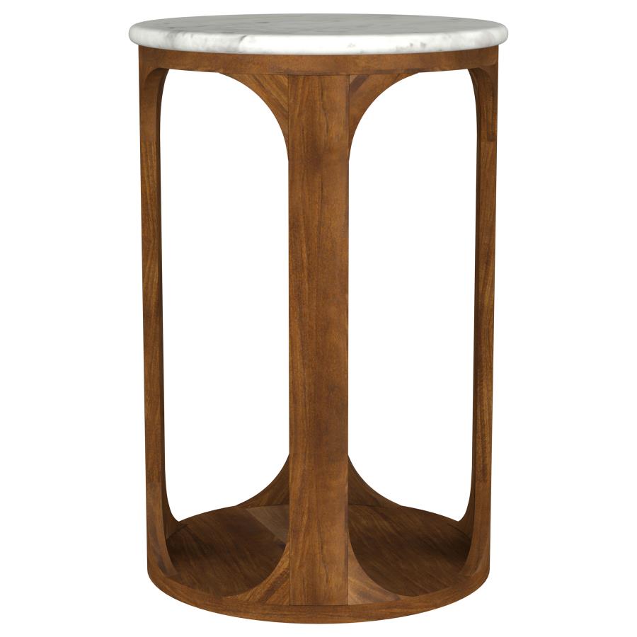 Home & Sleep Outlet - Berkeley Round Marble Top Side Table White and Brown