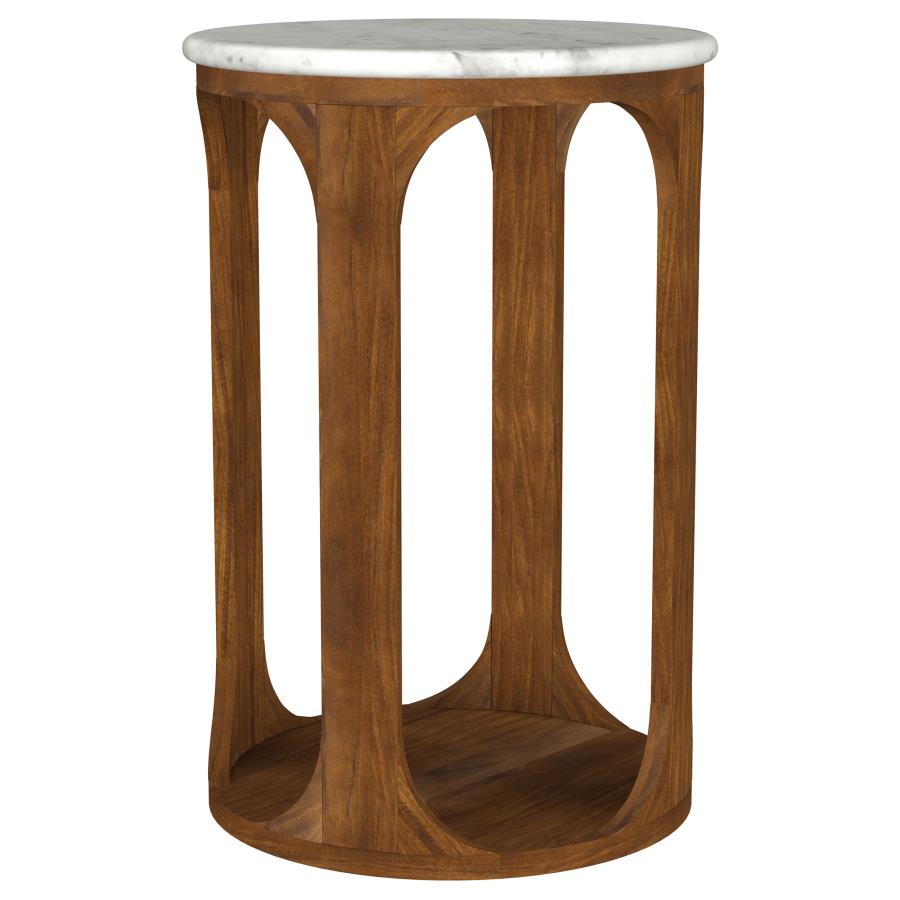 Home & Sleep Outlet - Berkeley Round Marble Top Side Table White and Brown