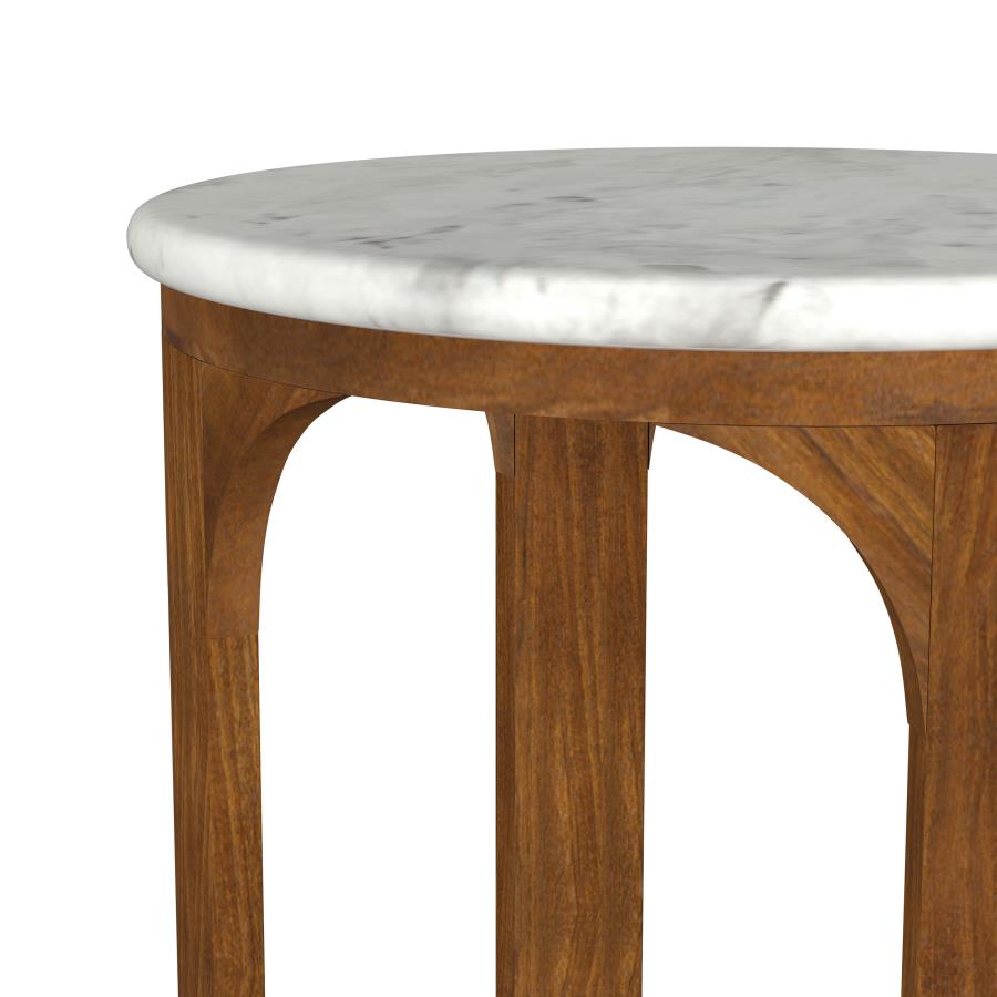Home & Sleep Outlet - Berkeley Round Marble Top Side Table White and Brown