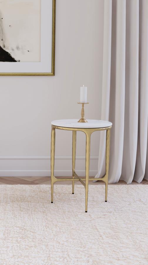 Home & Sleep Outlet - Baldwin Round Marble Top Side Table White and Gold