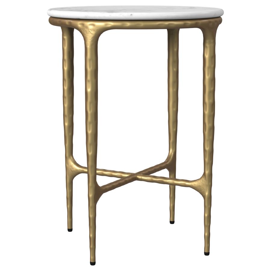 Home & Sleep Outlet - Baldwin Round Marble Top Side Table White and Gold