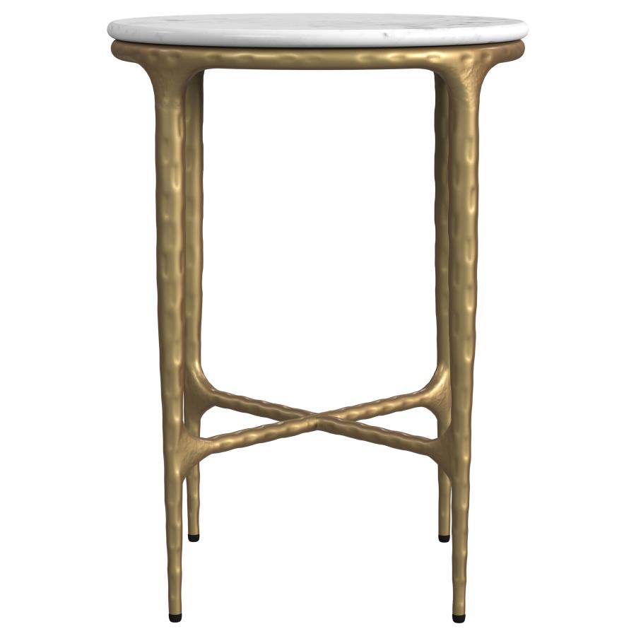 Home & Sleep Outlet - Baldwin Round Marble Top Side Table White and Gold