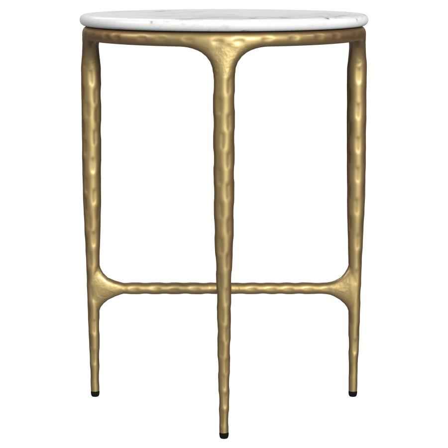 Baldwin Round Marble Top Side Table White and Gold