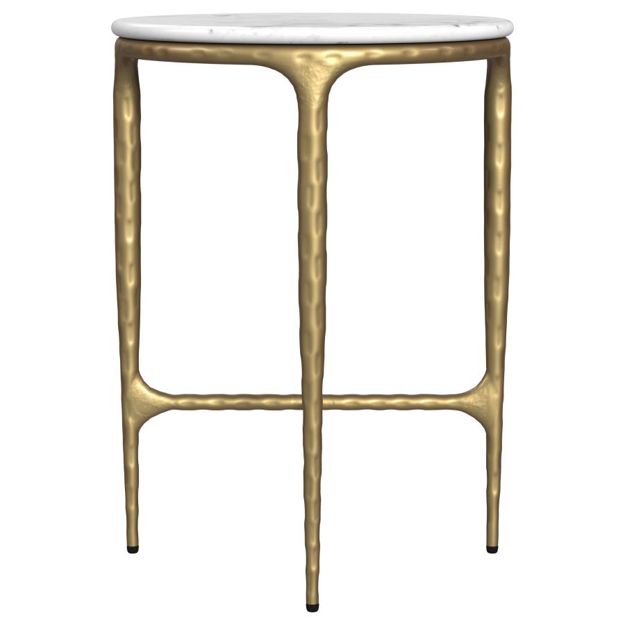 Home & Sleep Outlet - Baldwin Round Marble Top Side Table White and Gold