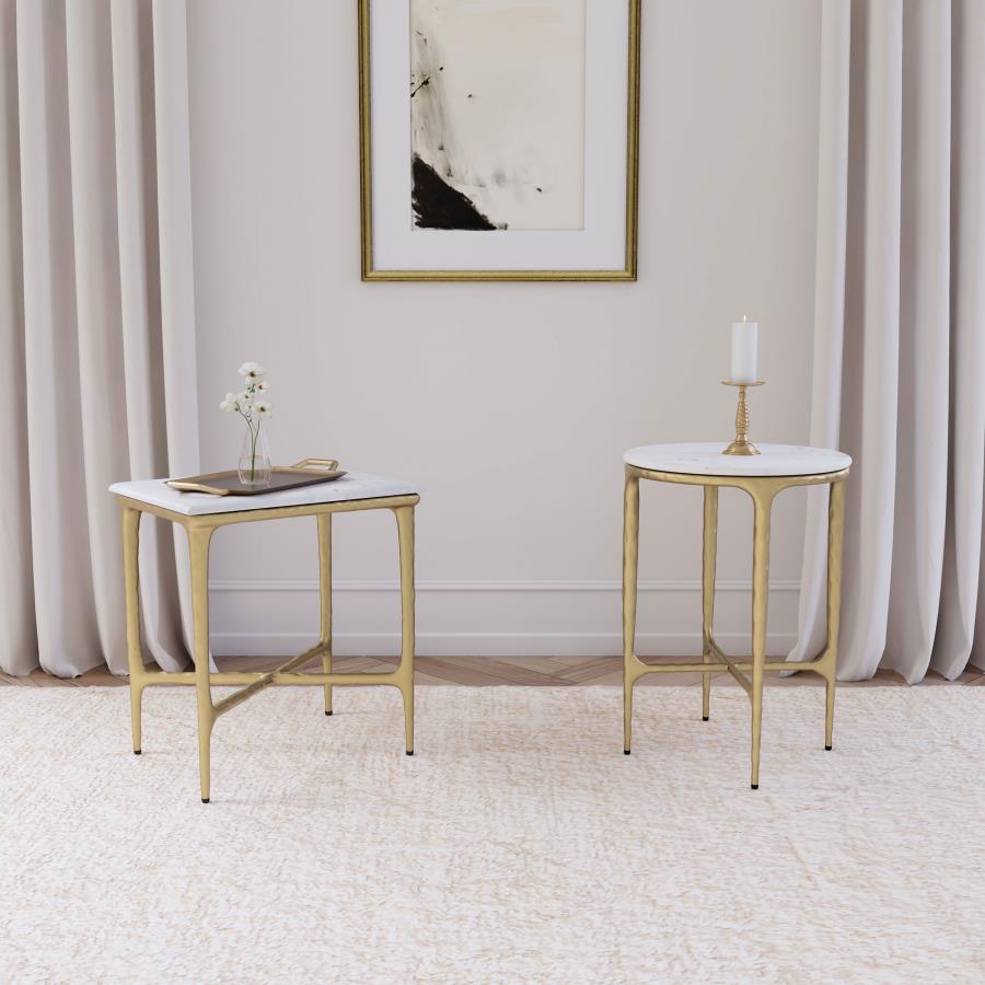 Home & Sleep Outlet - Baldwin Round Marble Top Side Table White and Gold
