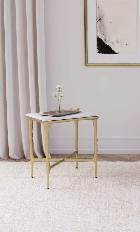 Home & Sleep Outlet - Baldwin Rectangular Marble Top Side Table White and Gold