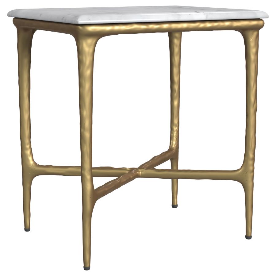 Home & Sleep Outlet - Baldwin Rectangular Marble Top Side Table White and Gold