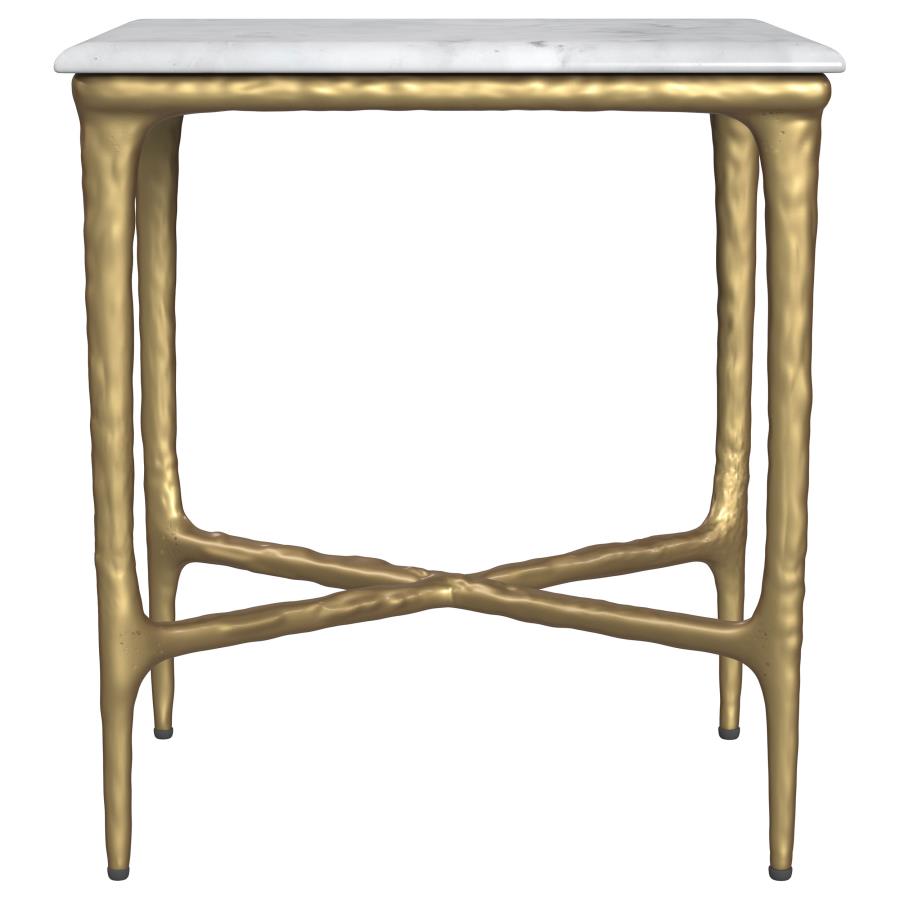 Home & Sleep Outlet - Baldwin Rectangular Marble Top Side Table White and Gold