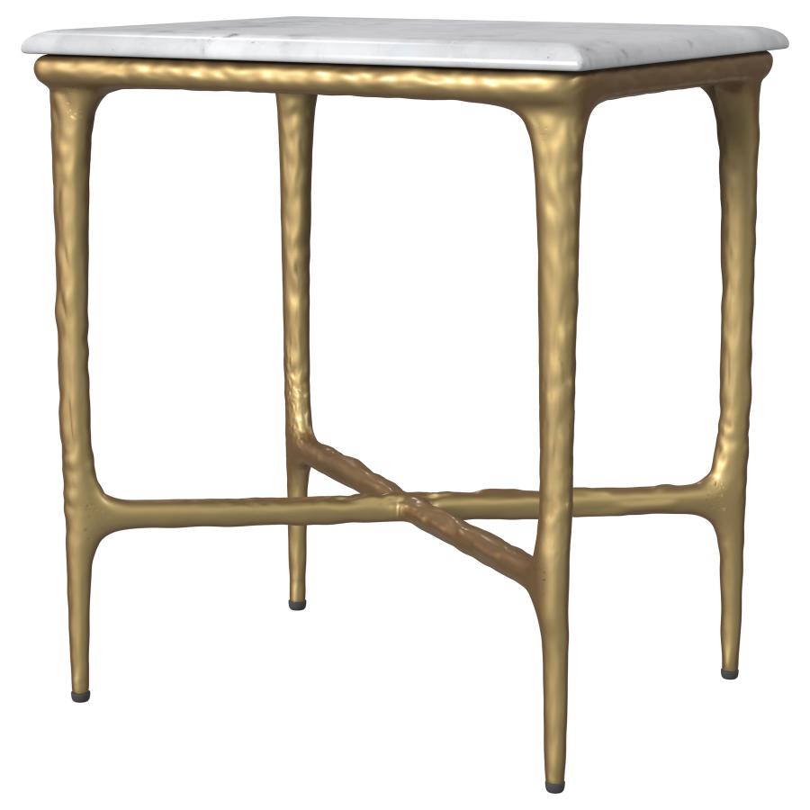 Home & Sleep Outlet - Baldwin Rectangular Marble Top Side Table White and Gold