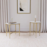 Baldwin Rectangular Marble Top Side Table White and Gold