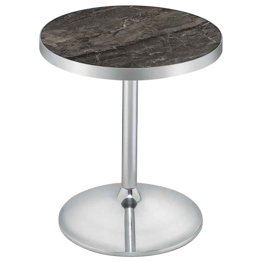 Cazen Round Faux Marble Top Pedestal Side Table Grey