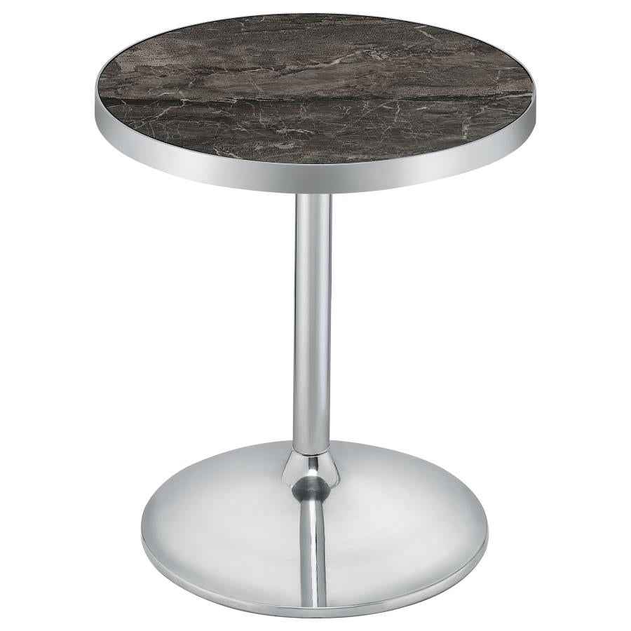 Cazen Round Faux Marble Top Pedestal Side Table Grey