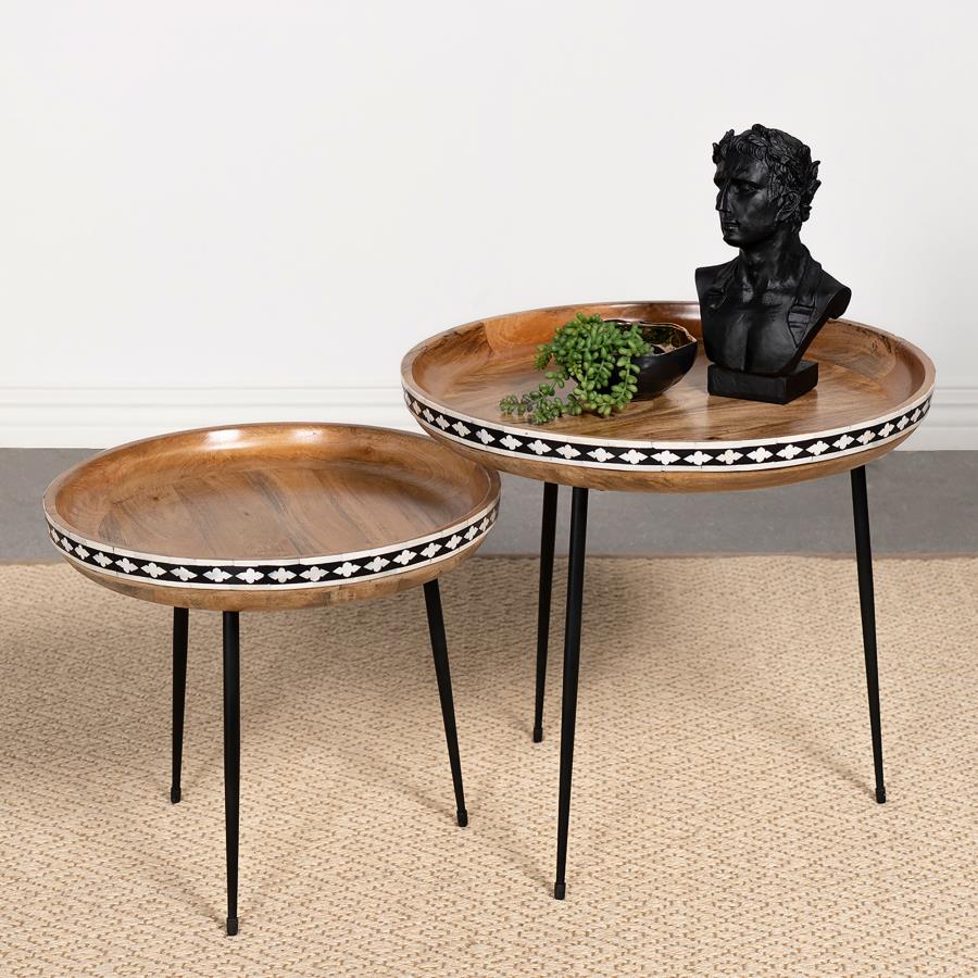 Home & Sleep Outlet - Ollie 2-piece Solid Wood Bone Inlay Nesting Table Natural