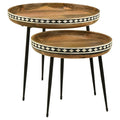 Home & Sleep Outlet - Ollie 2-piece Solid Wood Bone Inlay Nesting Table Natural