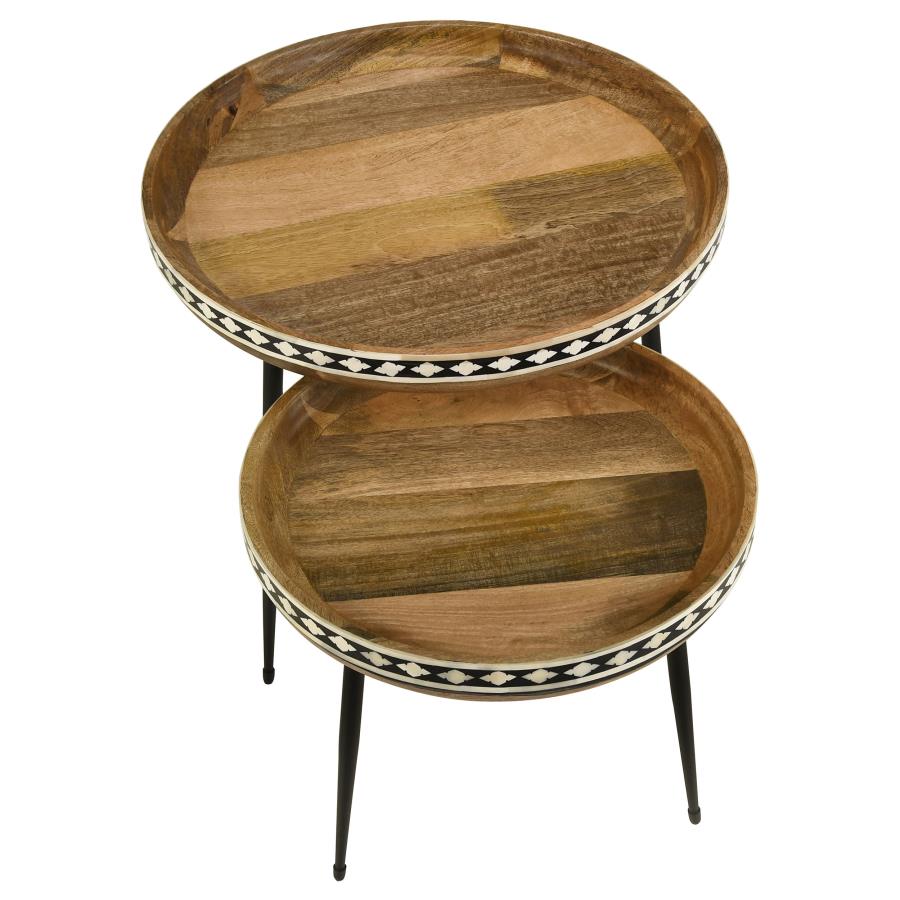 Home & Sleep Outlet - Ollie 2-piece Solid Wood Bone Inlay Nesting Table Natural