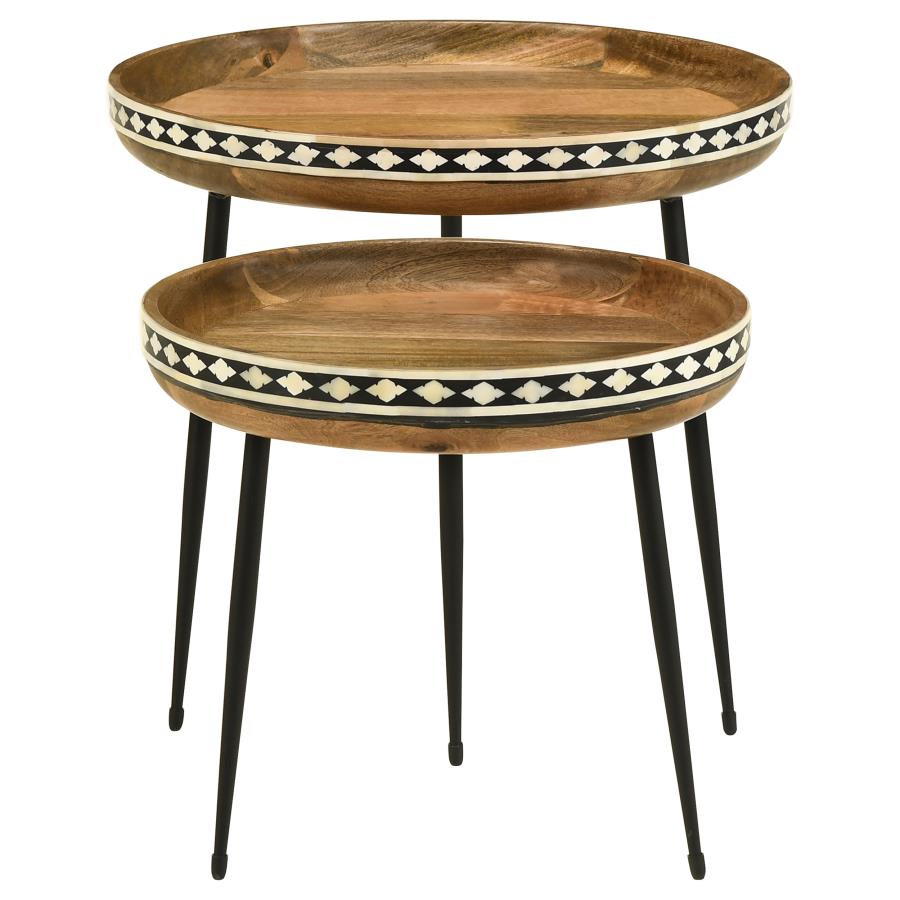 Home & Sleep Outlet - Ollie 2-piece Solid Wood Bone Inlay Nesting Table Natural