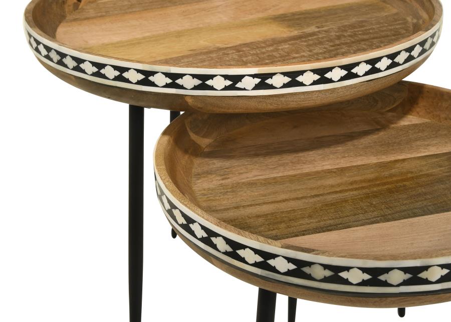 Home & Sleep Outlet - Ollie 2-piece Solid Wood Bone Inlay Nesting Table Natural