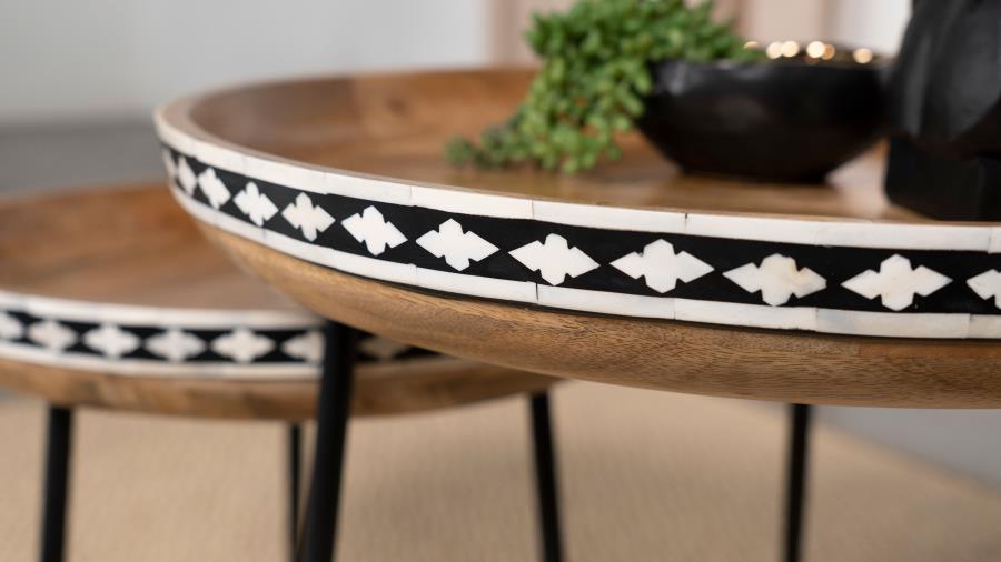 Home & Sleep Outlet - Ollie 2-piece Solid Wood Bone Inlay Nesting Table Natural
