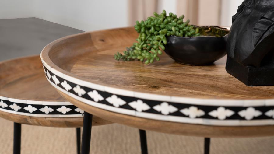 Home & Sleep Outlet - Ollie 2-piece Solid Wood Bone Inlay Nesting Table Natural