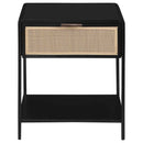 Amherst 1-drawer Radio Weave Cane Metal Bedside Table Black