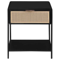 Amherst 1-drawer Radio Weave Cane Metal Bedside Table Black