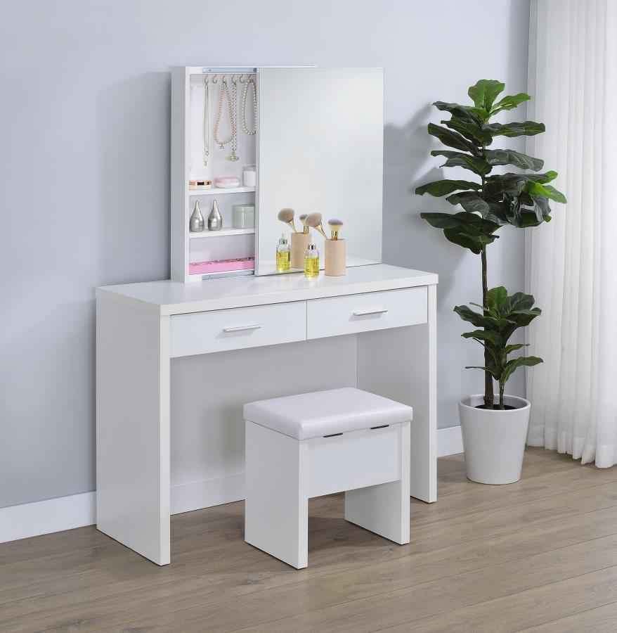 Bunbury Makeup Vanity Table Set Storage Mirror and Stool White