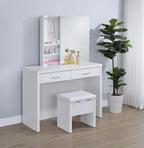 Home & Sleep Outlet - Bunbury Makeup Vanity Table Set Storage Mirror and Stool White